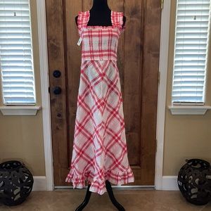 GANNI Seersucker Check Ruffle Trim Dress